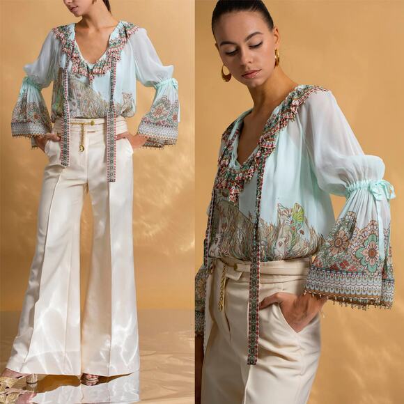 Zimmermann Tops - Zimmermann Kaleidoscope Ruffle Blouse Capricorn Zodiac Print